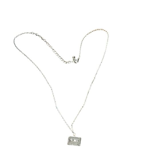retro Cassette Tape Pendant Necklace With Silver-Tone Chain - Picture 1 of 5
